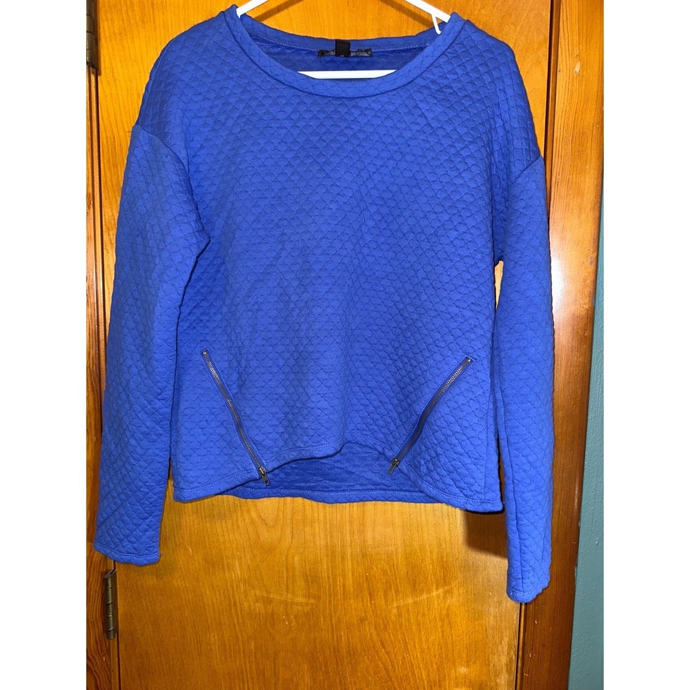 Almost Famous Quilted Pullover‎ Size M Sweatshirt Zippers Blue